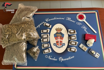 Bari: I Carabinieri scoprono un deposito di sostanze stupefacenti. Arrestato un 24enne