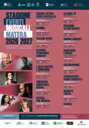 Matera, presentata la stagione “Eventi Musicali 2026–2027”: 15 concerti da Serena Autieri ad Alberto Fortis