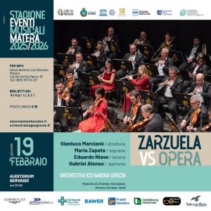 “Zarzuela vs Opera”: a Matera il concerto con l’Orchestra ICO della Magna Grecia tra tradizione spagnola e lirica italiana Giovedì 19 febbraio 2026