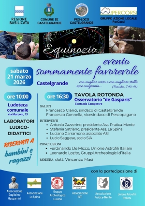 Equinozio di primavera e riti lucani: a Castelgrande studiosi a confronto tra astronomia e tradizione