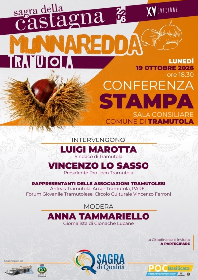 Tramutola si prepara alla XV edizione della Sagra della Castagna: il 19 ottobre la conferenza stampa di presentazione.