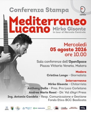 "Mediterraneo Lucano": a Matera la conferenza stampa di presentazione del tour di Mirko Gisonte nei Mercati Centrali d'Italia