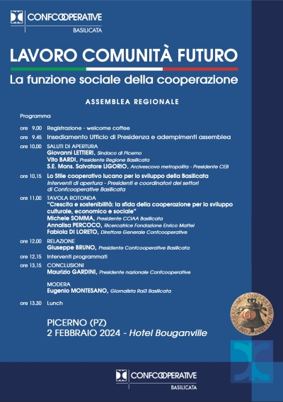 Lavoro, comunità e futuro: al via l&#039;Assemblea regionale di Confcooperative Basilicata