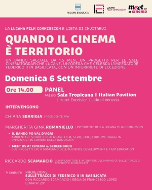 Un bando per la Val d’Agri, un corto con Riccardo Scamarcio e un documentario alle Giornate degli Autori: il programma della Lucana Film Commission alla Mostra di Venezia