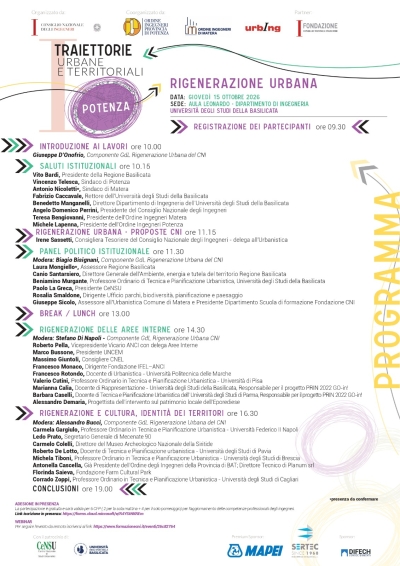 A POTENZA LA QUARTA TAPPA DELLE “TRAIETTORIE URBANE E TERRITORIALI”